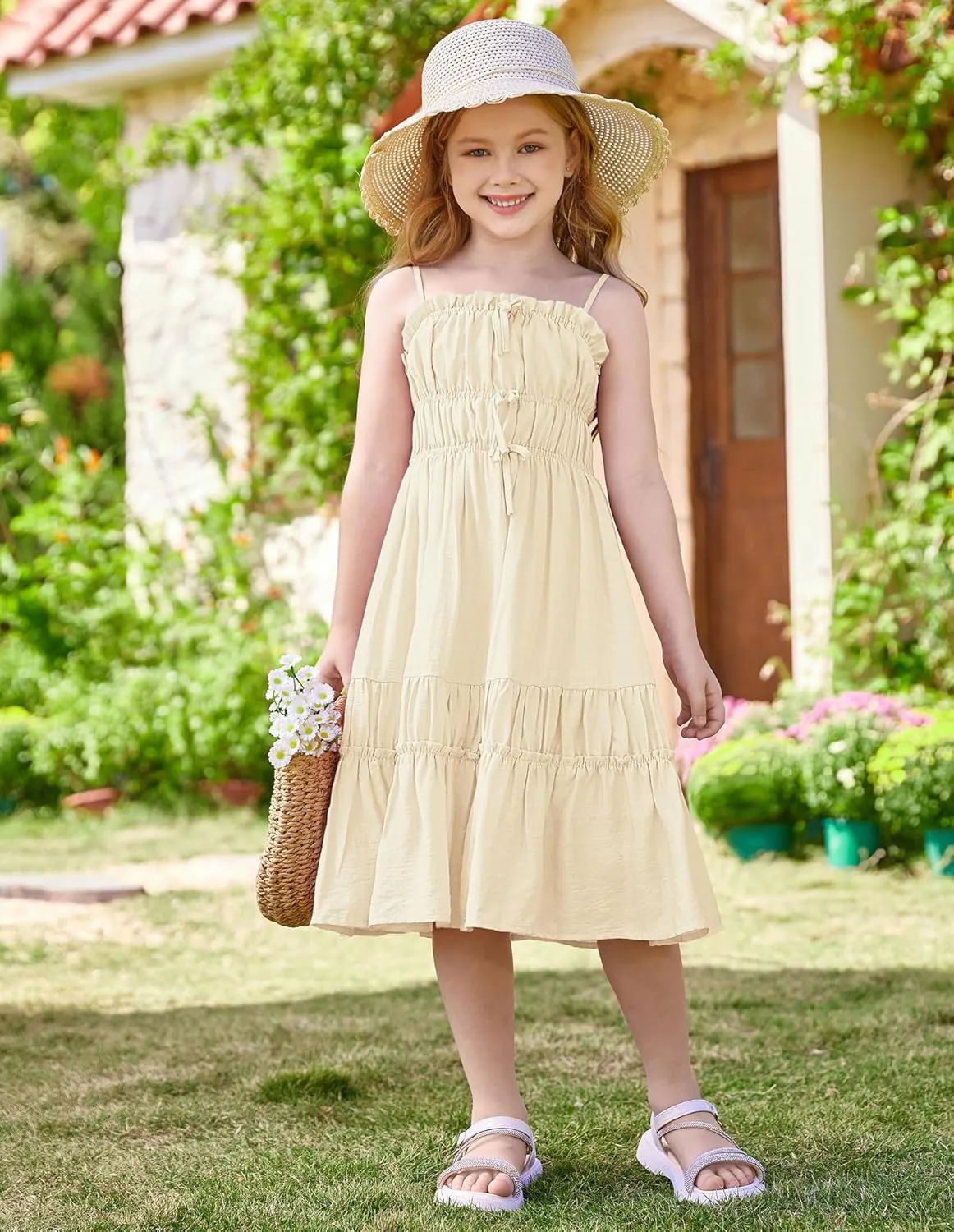 GRACE KARIN Girls Summer Dress Spaghetti Strap Midi Casual Sundress Sleeveless Party Elegant Dress 5-12Y