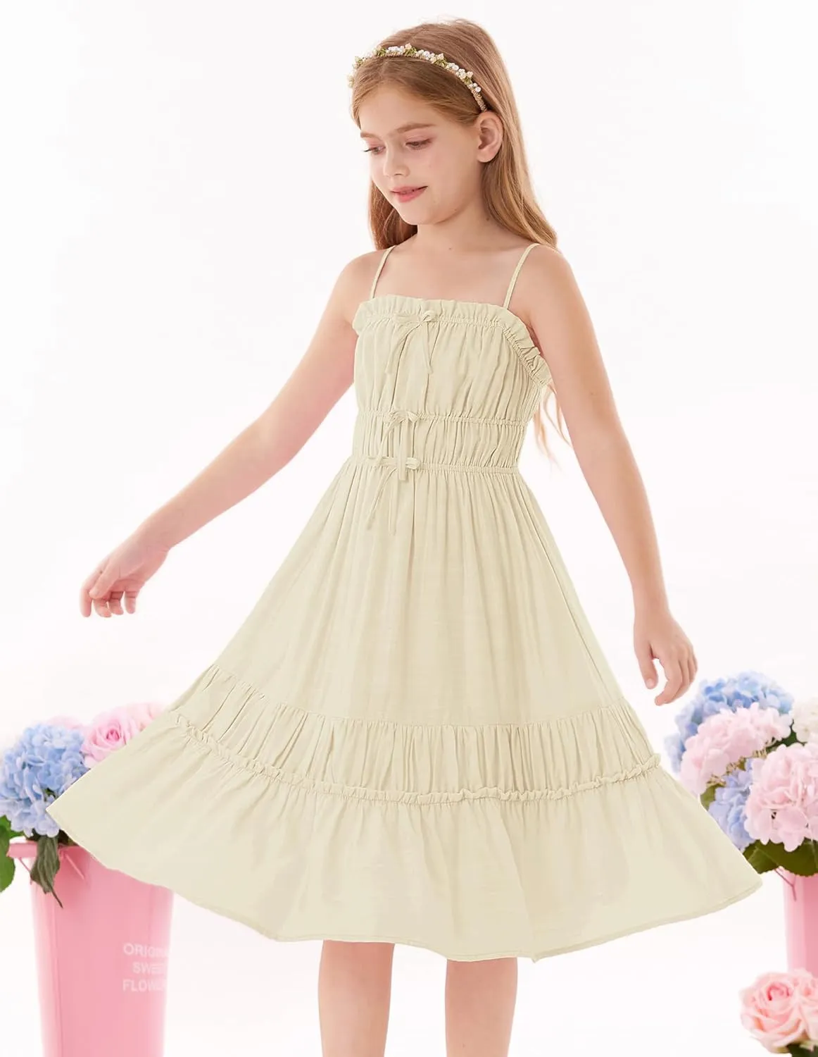 GRACE KARIN Girls Summer Dress Spaghetti Strap Midi Casual Sundress Sleeveless Party Elegant Dress 5-12Y