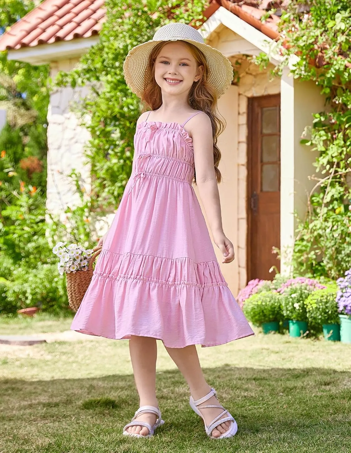 GRACE KARIN Girls Summer Dress Spaghetti Strap Midi Casual Sundress Sleeveless Party Elegant Dress 5-12Y