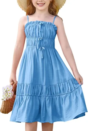 GRACE KARIN Girls Summer Dress Spaghetti Strap Midi Casual Sundress Sleeveless Party Elegant Dress 5-12Y