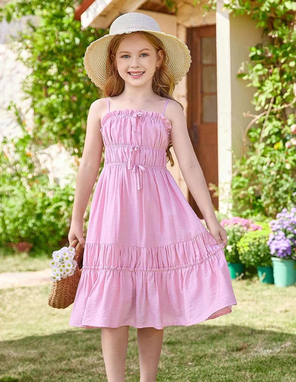 GRACE KARIN Girls Summer Dress Spaghetti Strap Midi Casual Sundress Sleeveless Party Elegant Dress 5-12Y