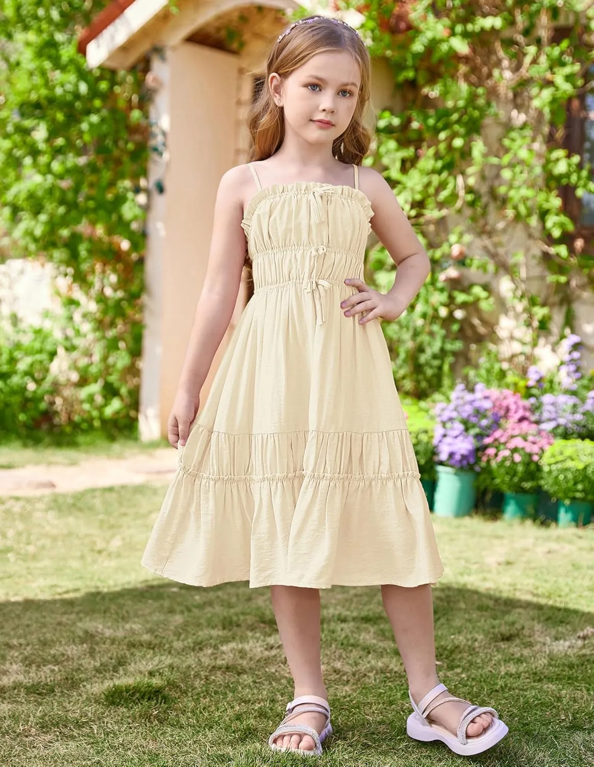 GRACE KARIN Girls Summer Dress Spaghetti Strap Midi Casual Sundress Sleeveless Party Elegant Dress 5-12Y