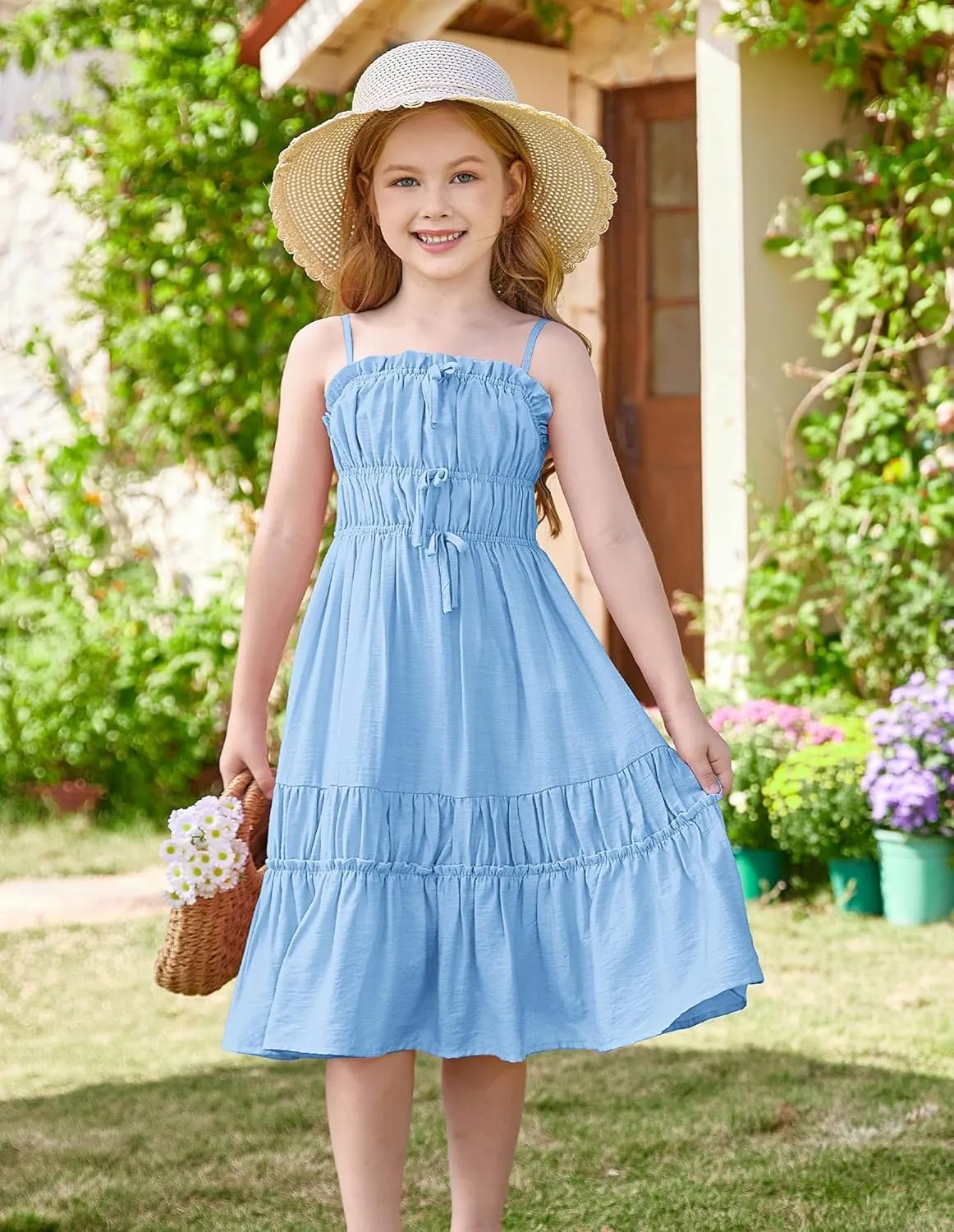 GRACE KARIN Girls Summer Dress Spaghetti Strap Midi Casual Sundress Sleeveless Party Elegant Dress 5-12Y