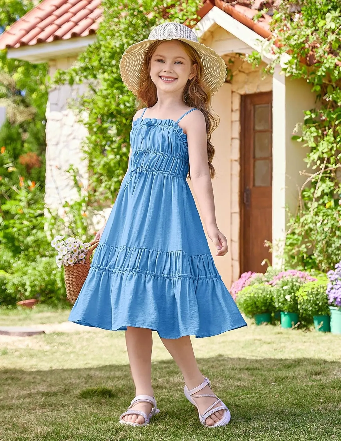 GRACE KARIN Girls Summer Dress Spaghetti Strap Midi Casual Sundress Sleeveless Party Elegant Dress 5-12Y