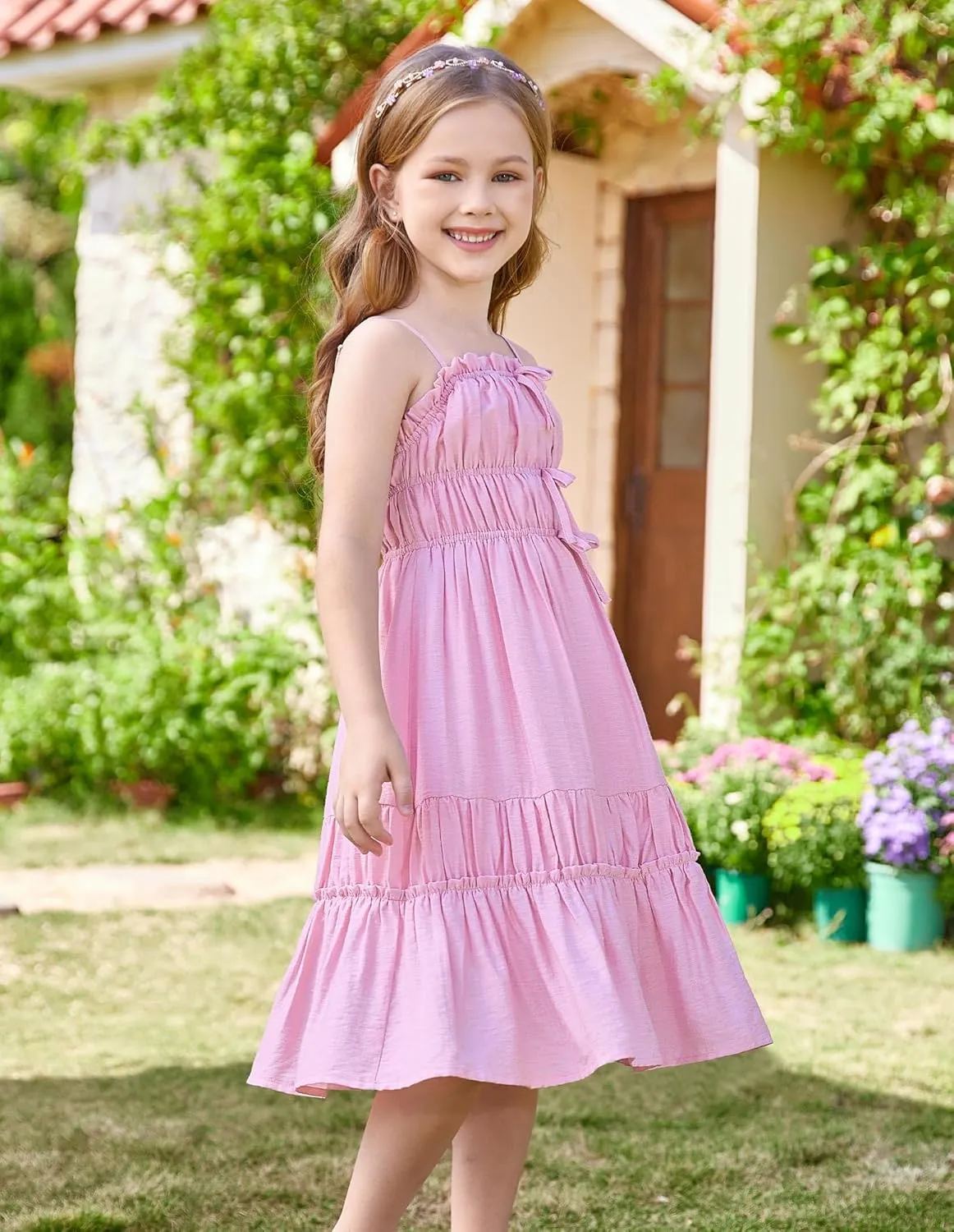 GRACE KARIN Girls Summer Dress Spaghetti Strap Midi Casual Sundress Sleeveless Party Elegant Dress 5-12Y