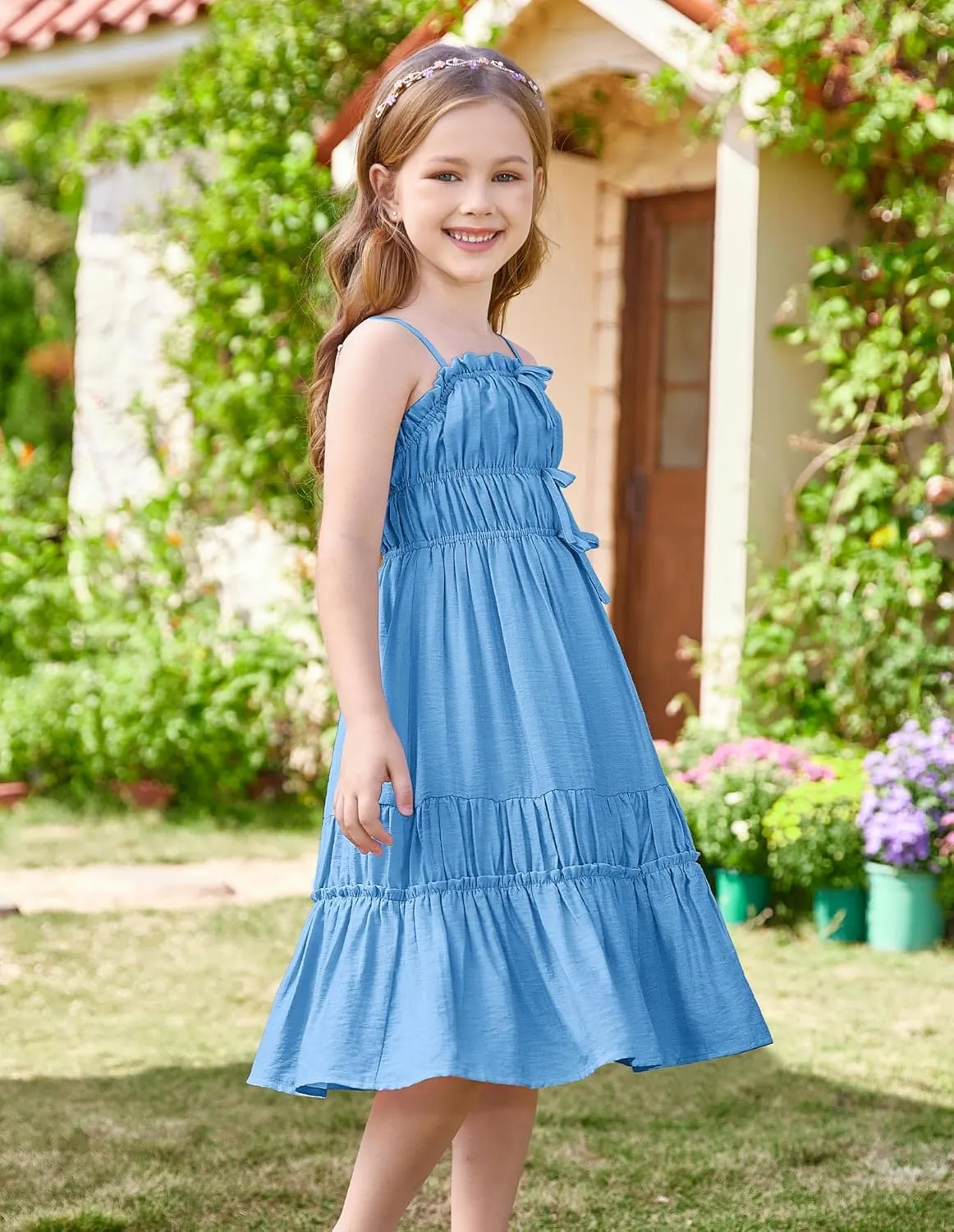 GRACE KARIN Girls Summer Dress Spaghetti Strap Midi Casual Sundress Sleeveless Party Elegant Dress 5-12Y