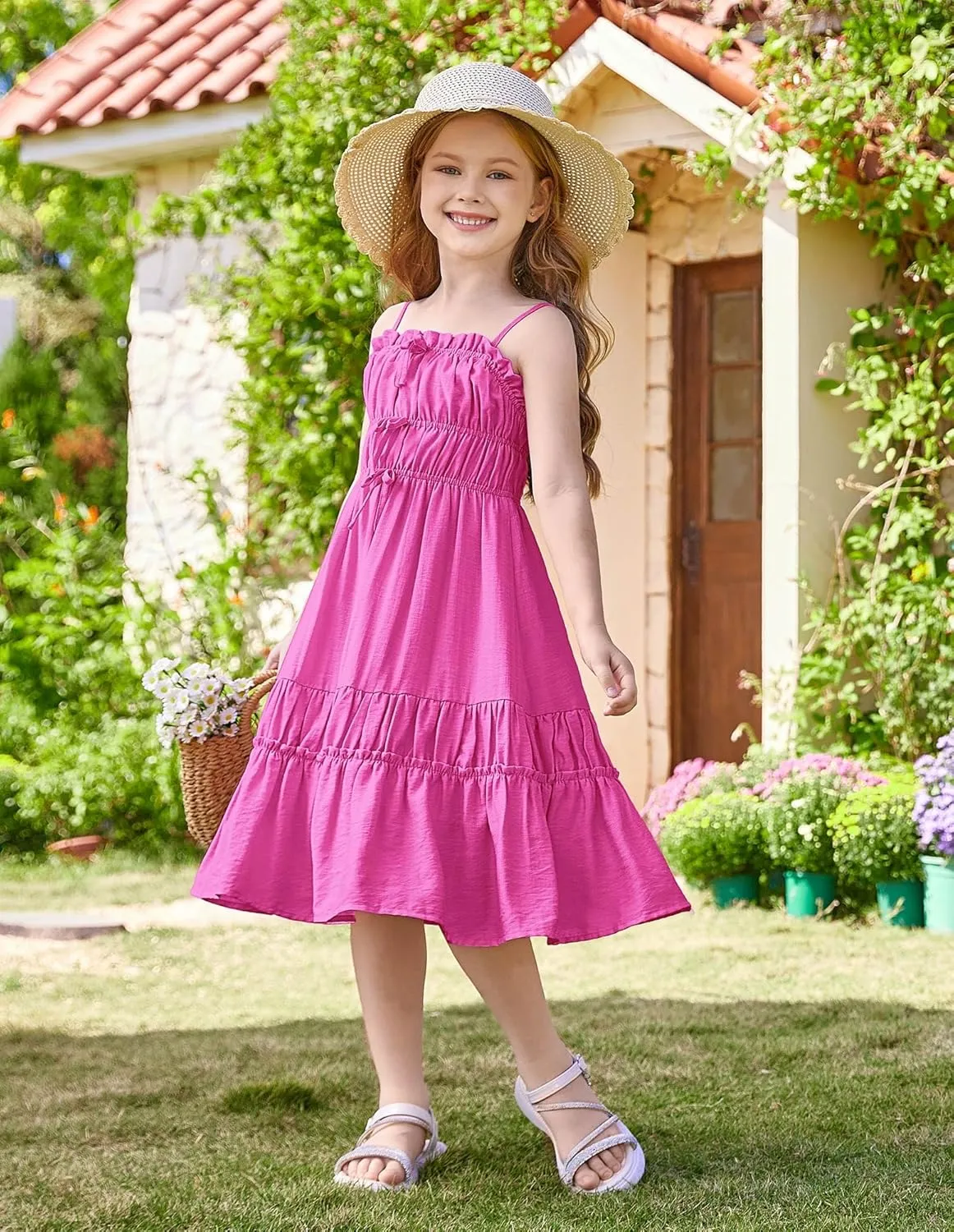GRACE KARIN Girls Summer Dress Spaghetti Strap Midi Casual Sundress Sleeveless Party Elegant Dress 5-12Y