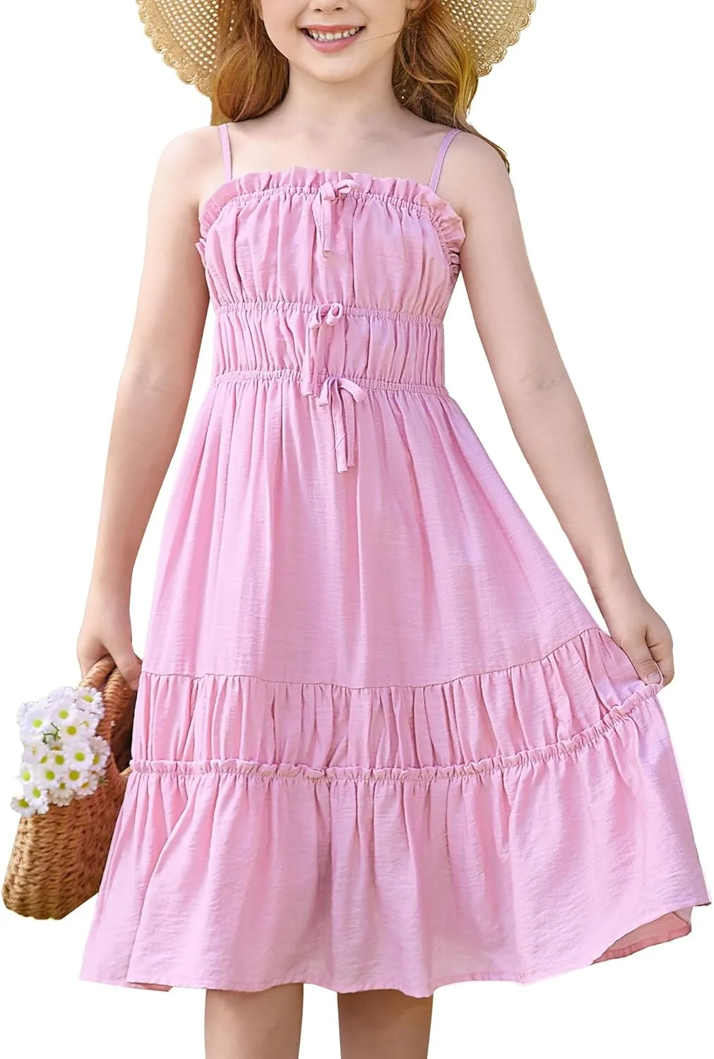 GRACE KARIN Girls Summer Dress Spaghetti Strap Midi Casual Sundress Sleeveless Party Elegant Dress 5-12Y