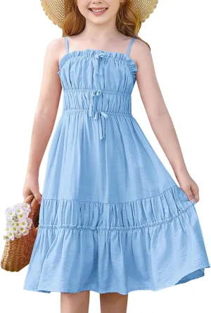 GRACE KARIN Girls Summer Dress Spaghetti Strap Midi Casual Sundress Sleeveless Party Elegant Dress 5-12Y