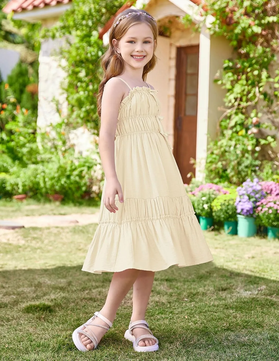 GRACE KARIN Girls Summer Dress Spaghetti Strap Midi Casual Sundress Sleeveless Party Elegant Dress 5-12Y