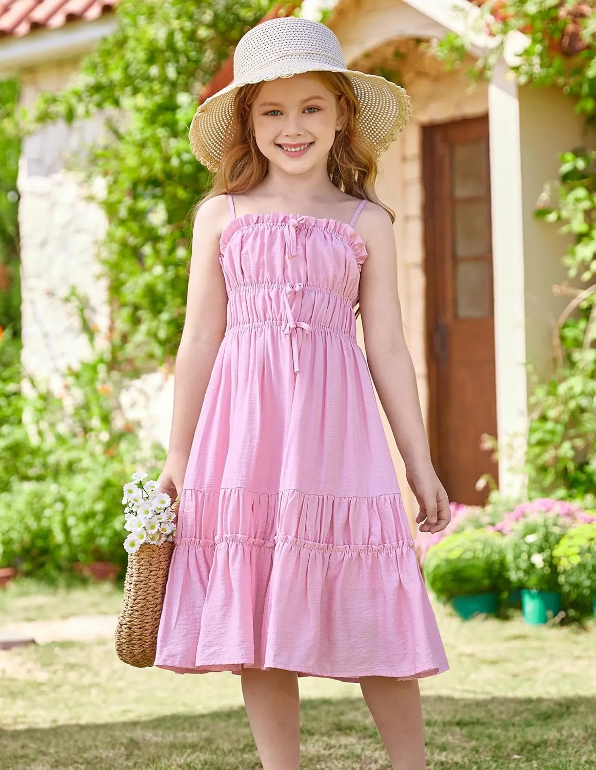 GRACE KARIN Girls Summer Dress Spaghetti Strap Midi Casual Sundress Sleeveless Party Elegant Dress 5-12Y