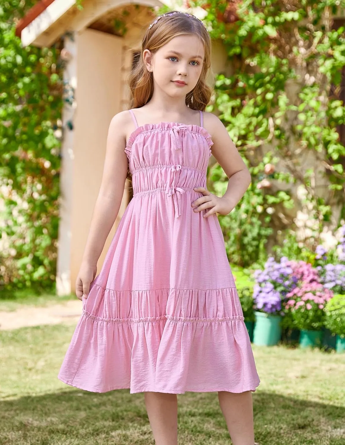 GRACE KARIN Girls Summer Dress Spaghetti Strap Midi Casual Sundress Sleeveless Party Elegant Dress 5-12Y