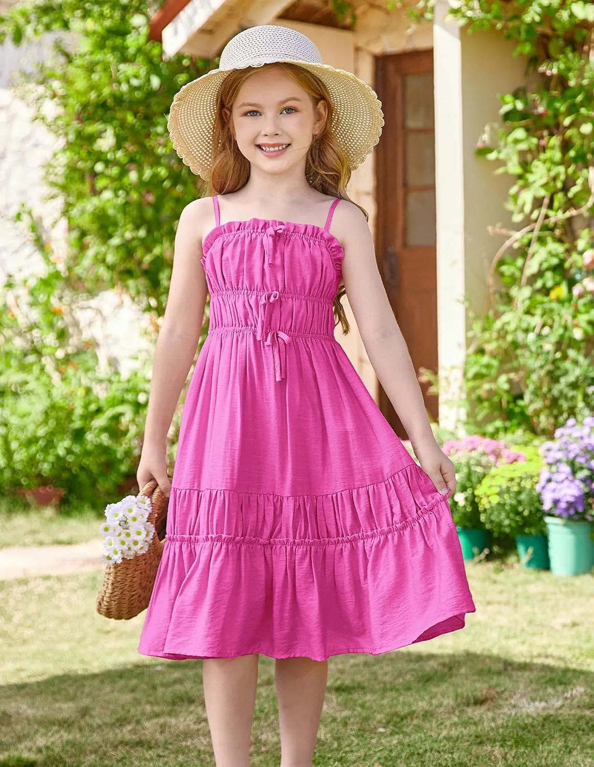 GRACE KARIN Girls Summer Dress Spaghetti Strap Midi Casual Sundress Sleeveless Party Elegant Dress 5-12Y