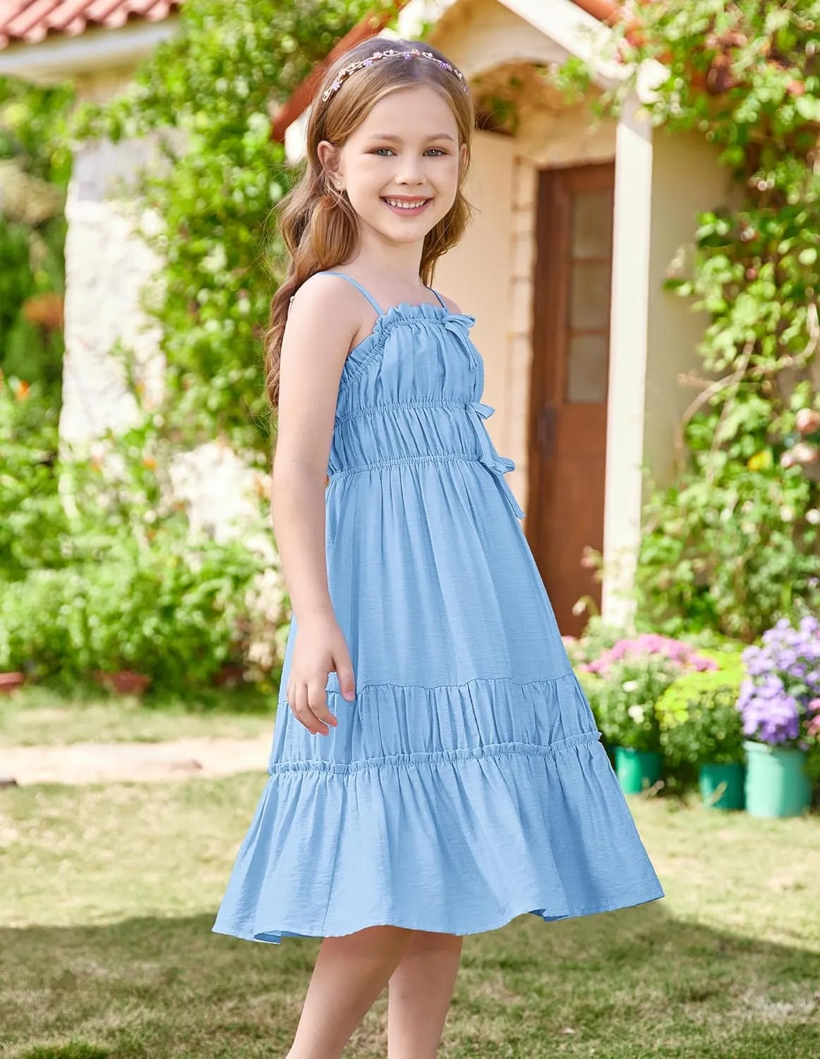 GRACE KARIN Girls Summer Dress Spaghetti Strap Midi Casual Sundress Sleeveless Party Elegant Dress 5-12Y
