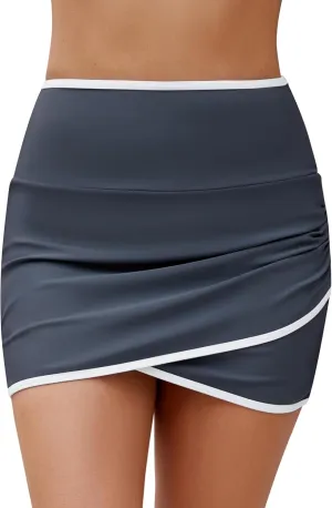 GRAPENT Swim Skirt for Women High Waisted Ruched Bikini Bottoms Colorblock Swimsuit Tulip Bathing Suit Skirts with Brief