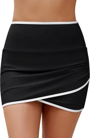GRAPENT Swim Skirt for Women High Waisted Ruched Bikini Bottoms Colorblock Swimsuit Tulip Bathing Suit Skirts with Brief