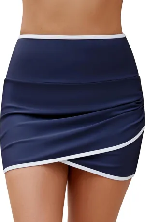 GRAPENT Swim Skirt for Women High Waisted Ruched Bikini Bottoms Colorblock Swimsuit Tulip Bathing Suit Skirts with Brief