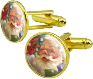 GRAPHICS & MORE Christmas Holiday Hello Santa Claus Round Cufflink Set Gold Color