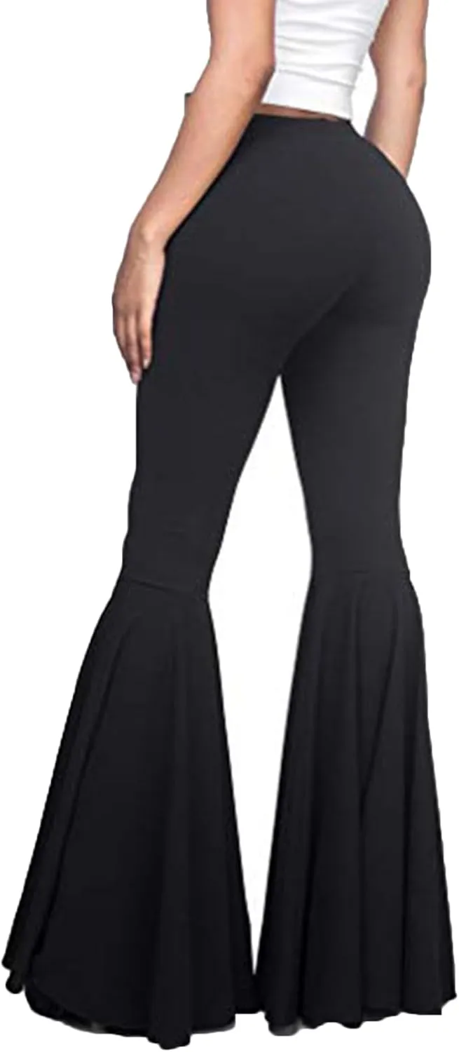 GUOLEZEEV Women High Waisted Flare Pants Solid Color Fashion Pleated Bell Bottoms(7 Colors)