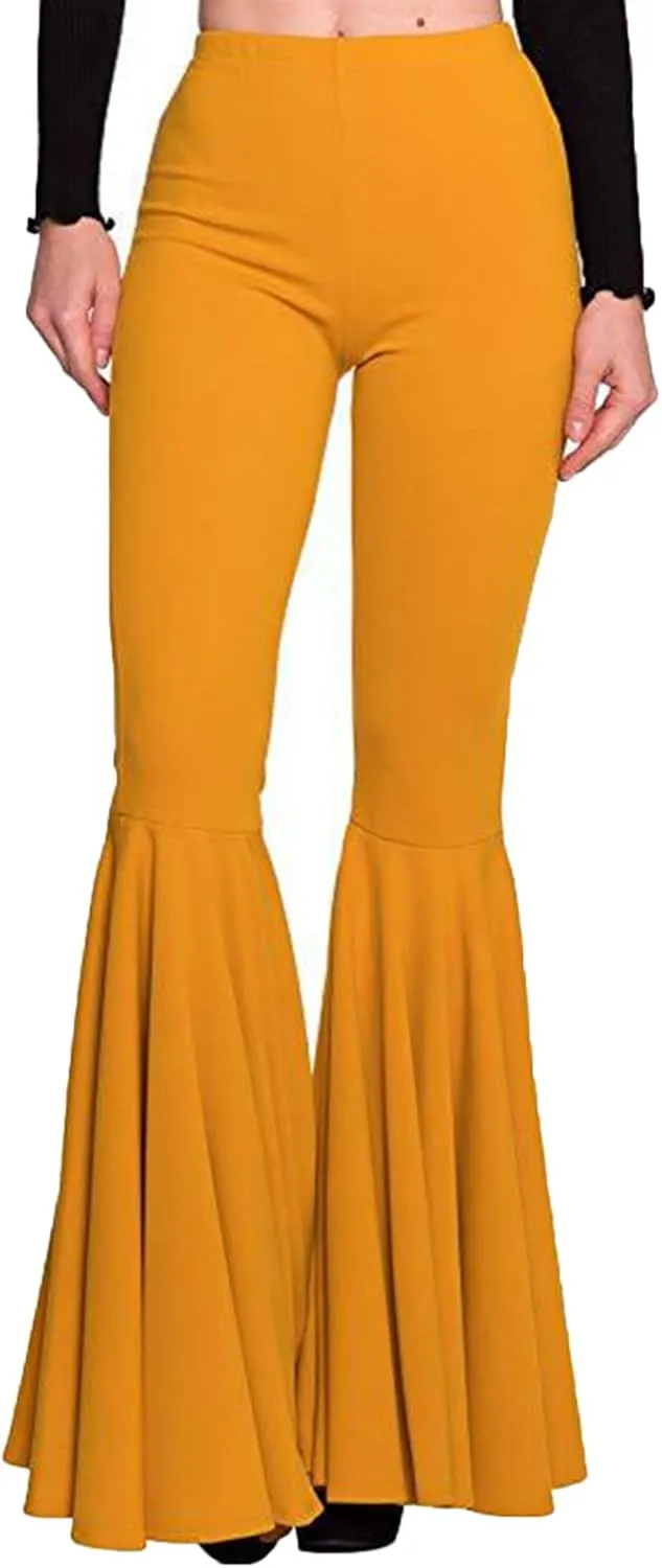 GUOLEZEEV Women High Waisted Flare Pants Solid Color Fashion Pleated Bell Bottoms(7 Colors)