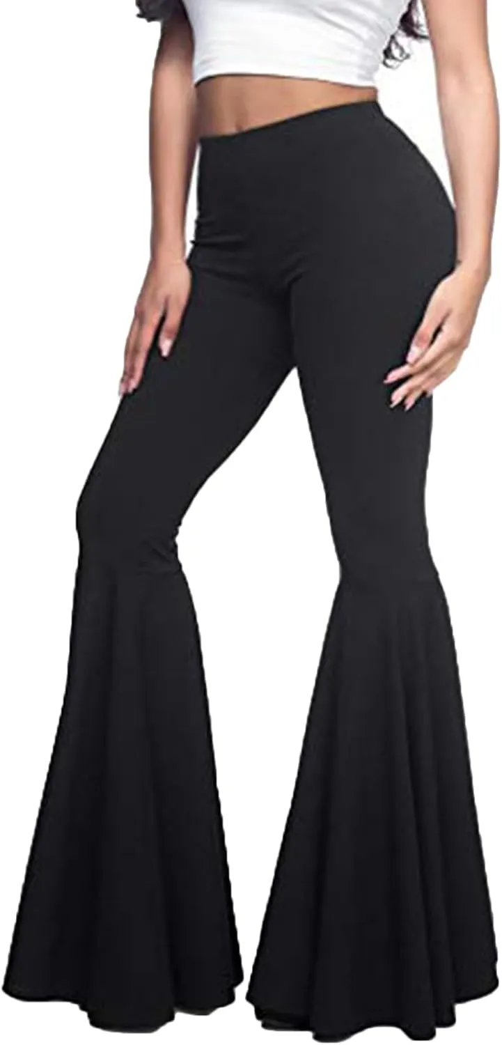 GUOLEZEEV Women High Waisted Flare Pants Solid Color Fashion Pleated Bell Bottoms(7 Colors)
