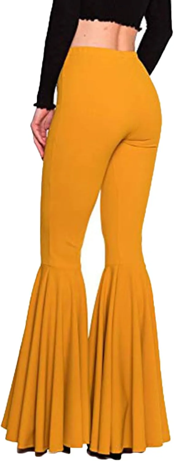 GUOLEZEEV Women High Waisted Flare Pants Solid Color Fashion Pleated Bell Bottoms(7 Colors)