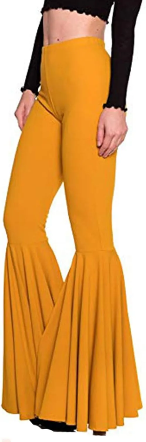 GUOLEZEEV Women High Waisted Flare Pants Solid Color Fashion Pleated Bell Bottoms(7 Colors)