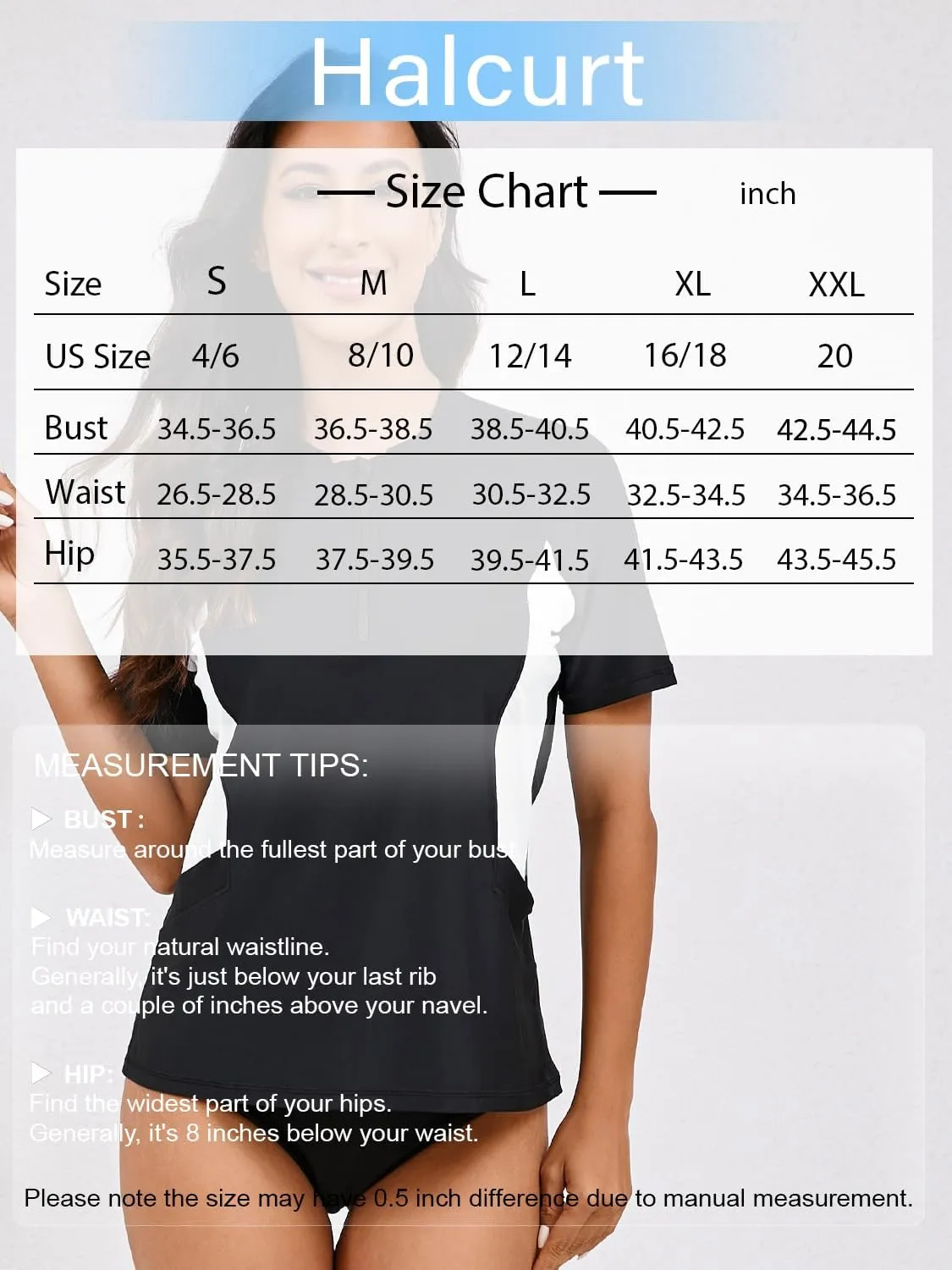 Halcurt Women's Half Zip Short Sleeve Rash Guard Top with Bra Side Pockets Swim Shirts UPF50  Swimsuit