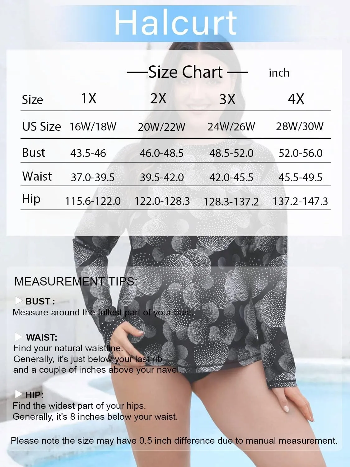Halcurt Women's Plus Size Long Sleeve Rash Guard Shirts Swim Top UPF50  Sun Protection Loose Fit Quick Dry Swimsuit
