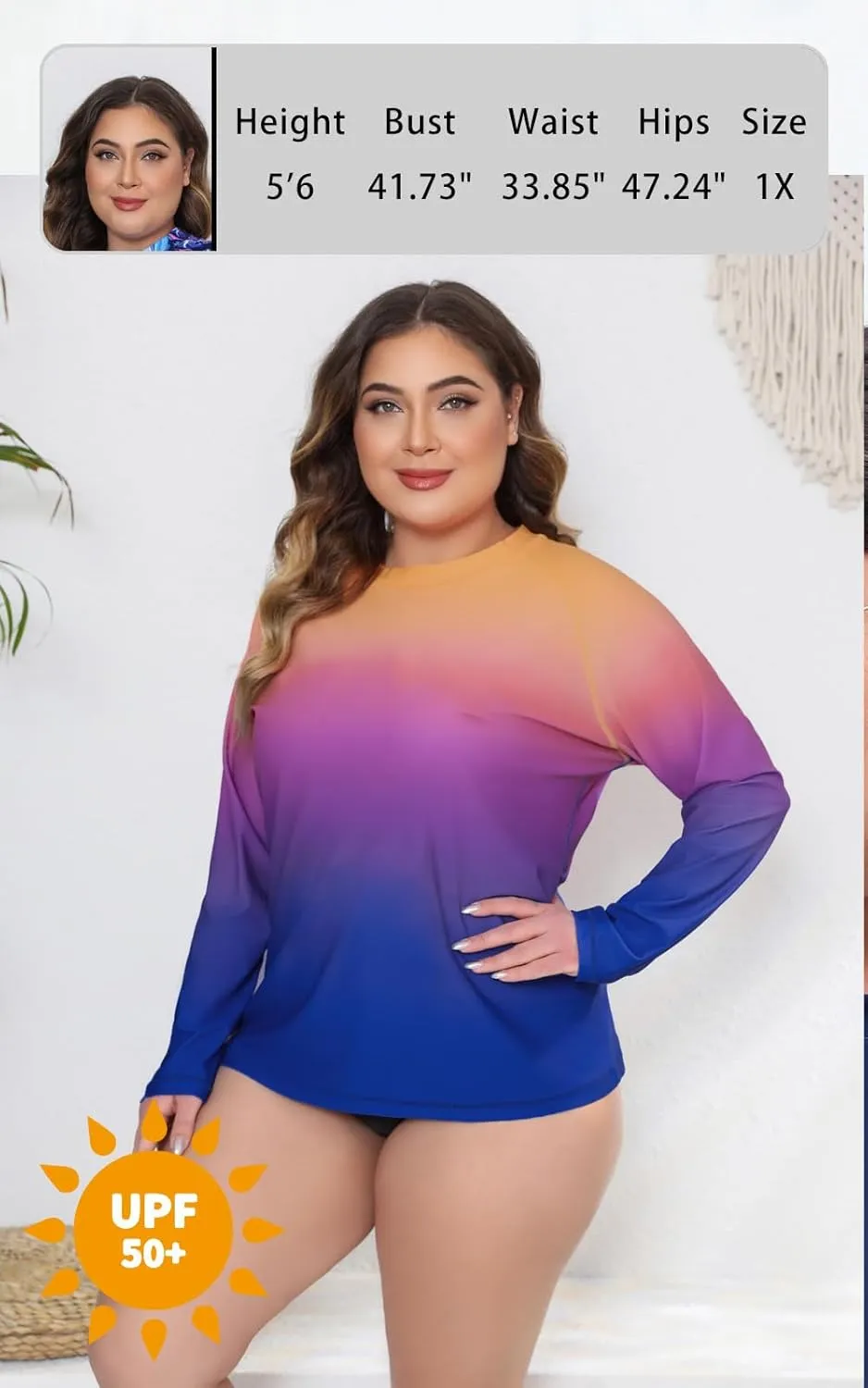 Halcurt Women's Plus Size Long Sleeve Rash Guard Shirts Swim Top UPF50  Sun Protection Loose Fit Quick Dry Swimsuit