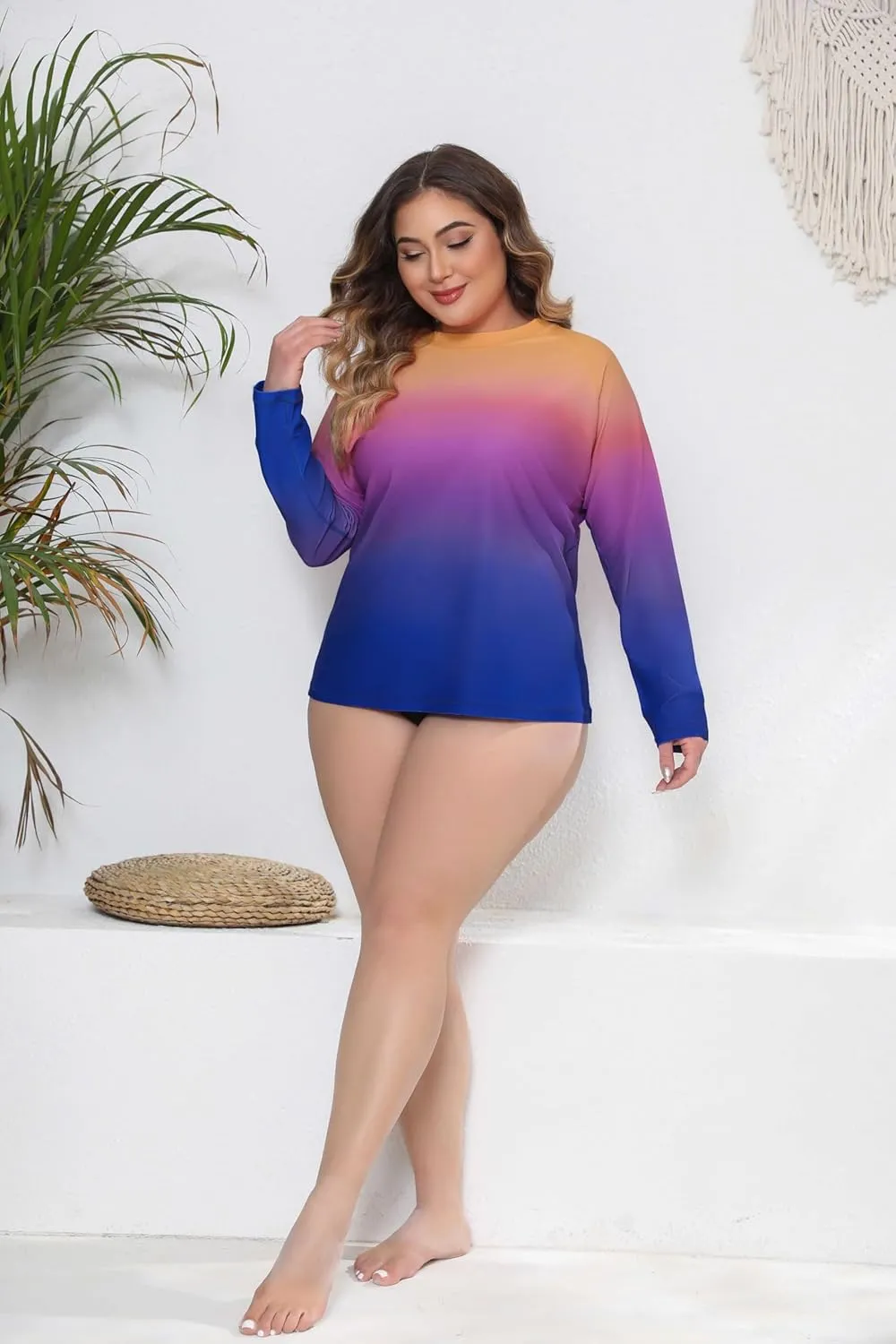 Halcurt Women's Plus Size Long Sleeve Rash Guard Shirts Swim Top UPF50  Sun Protection Loose Fit Quick Dry Swimsuit