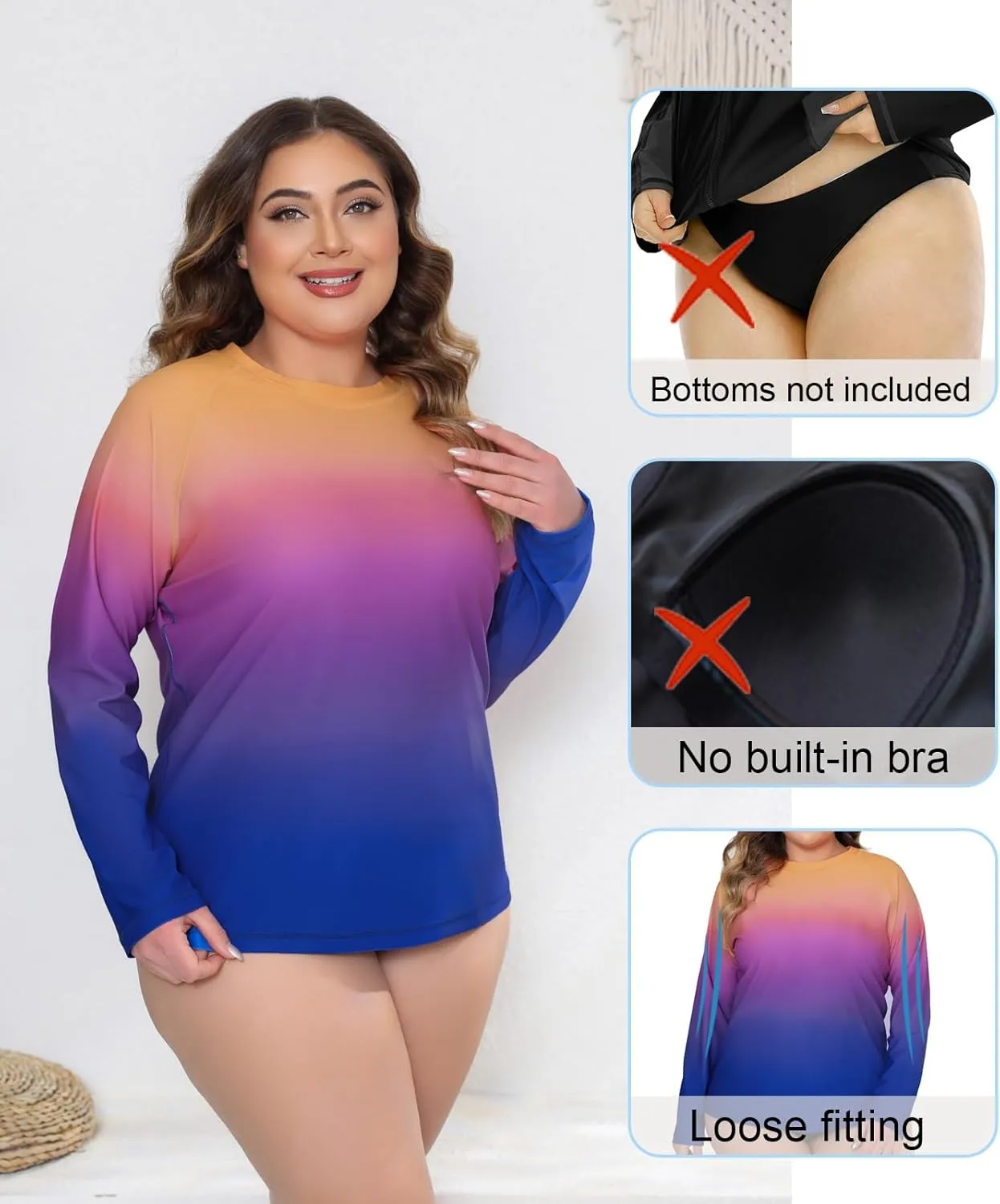 Halcurt Women's Plus Size Long Sleeve Rash Guard Shirts Swim Top UPF50  Sun Protection Loose Fit Quick Dry Swimsuit