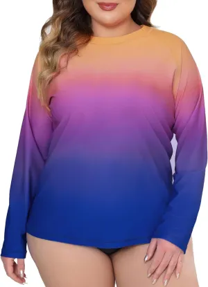 Halcurt Women's Plus Size Long Sleeve Rash Guard Shirts Swim Top UPF50  Sun Protection Loose Fit Quick Dry Swimsuit