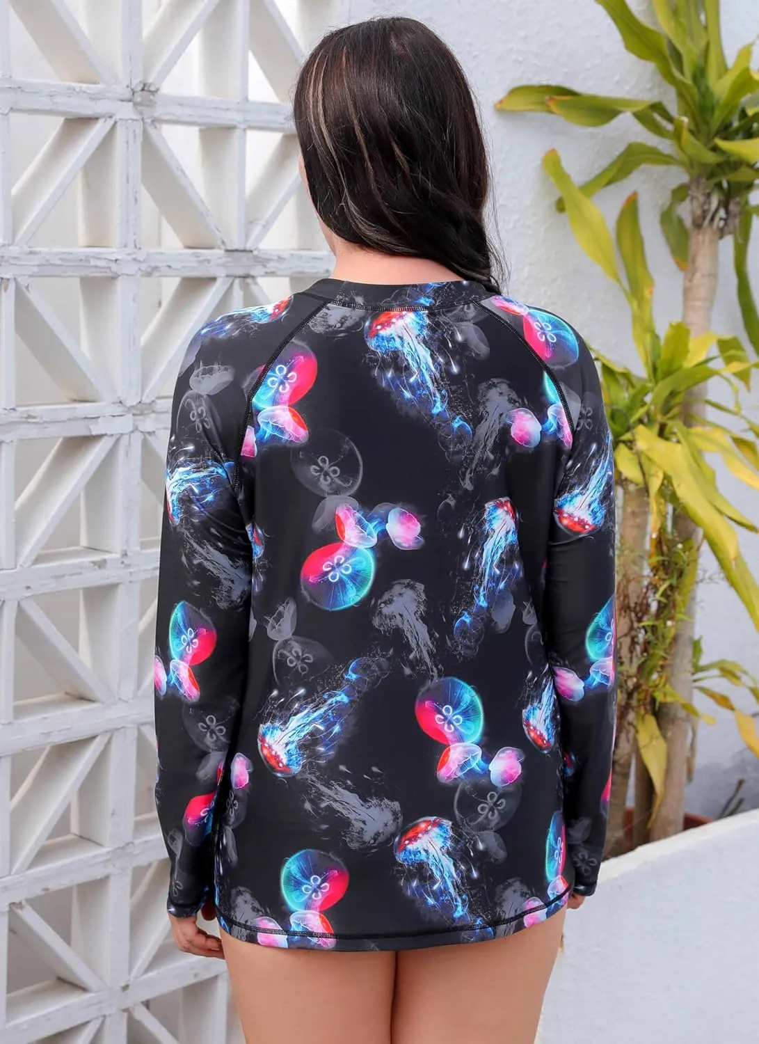 Halcurt Women's Plus Size Long Sleeve Rash Guard Shirts Swim Top UPF50  Sun Protection Loose Fit Quick Dry Swimsuit