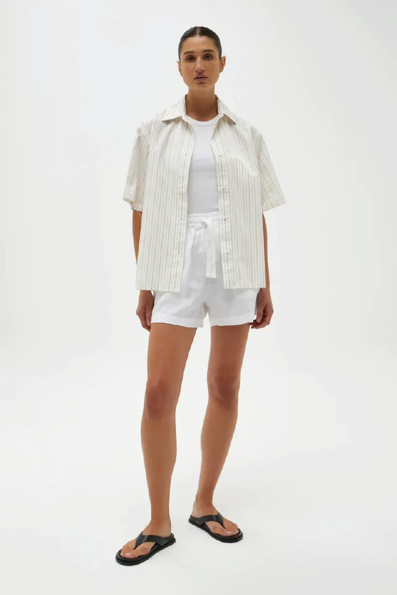 Haley Poplin Short Sleeve Shirt - Biscuit Fine Stripe