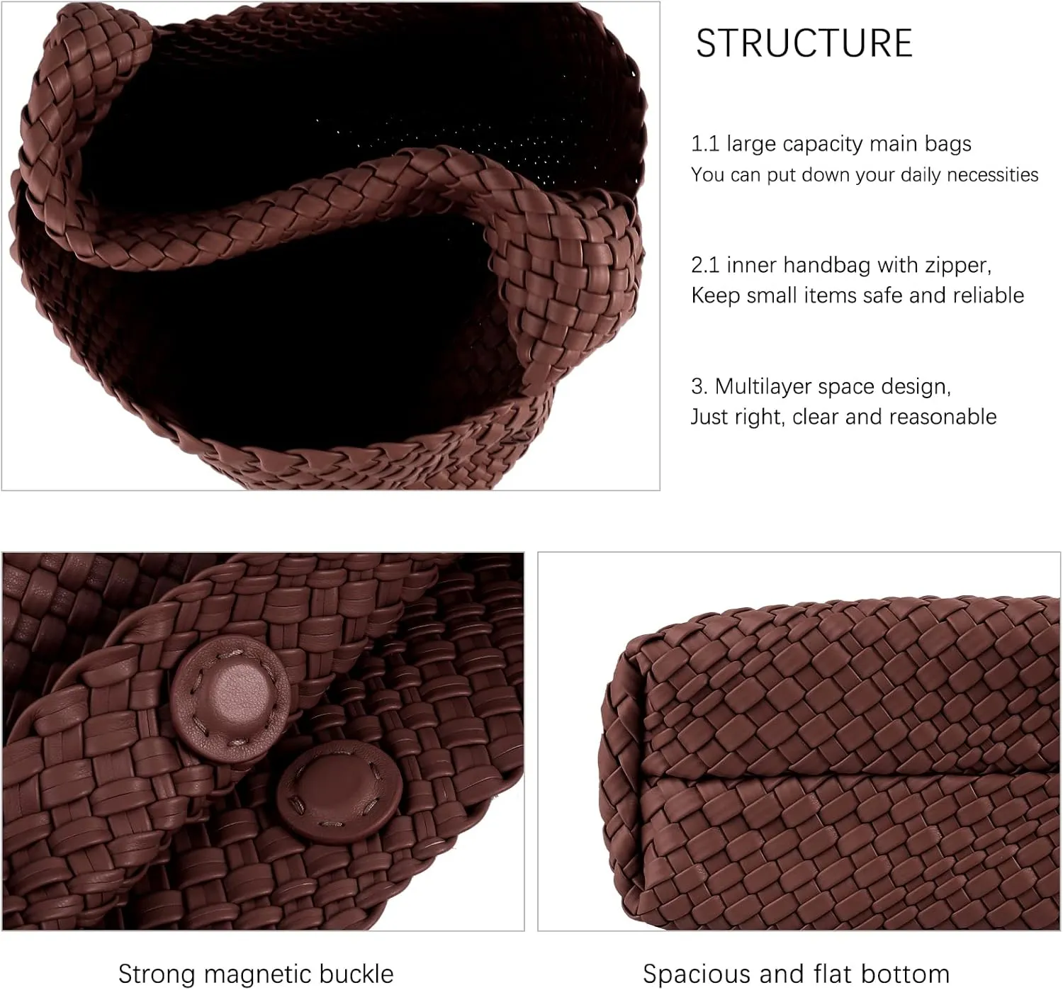 Hand Woven Tote for Women - Vegan Leather Handle Handbag, Travel Shoulder Bag, Hobo and Beach Bag With Purse
