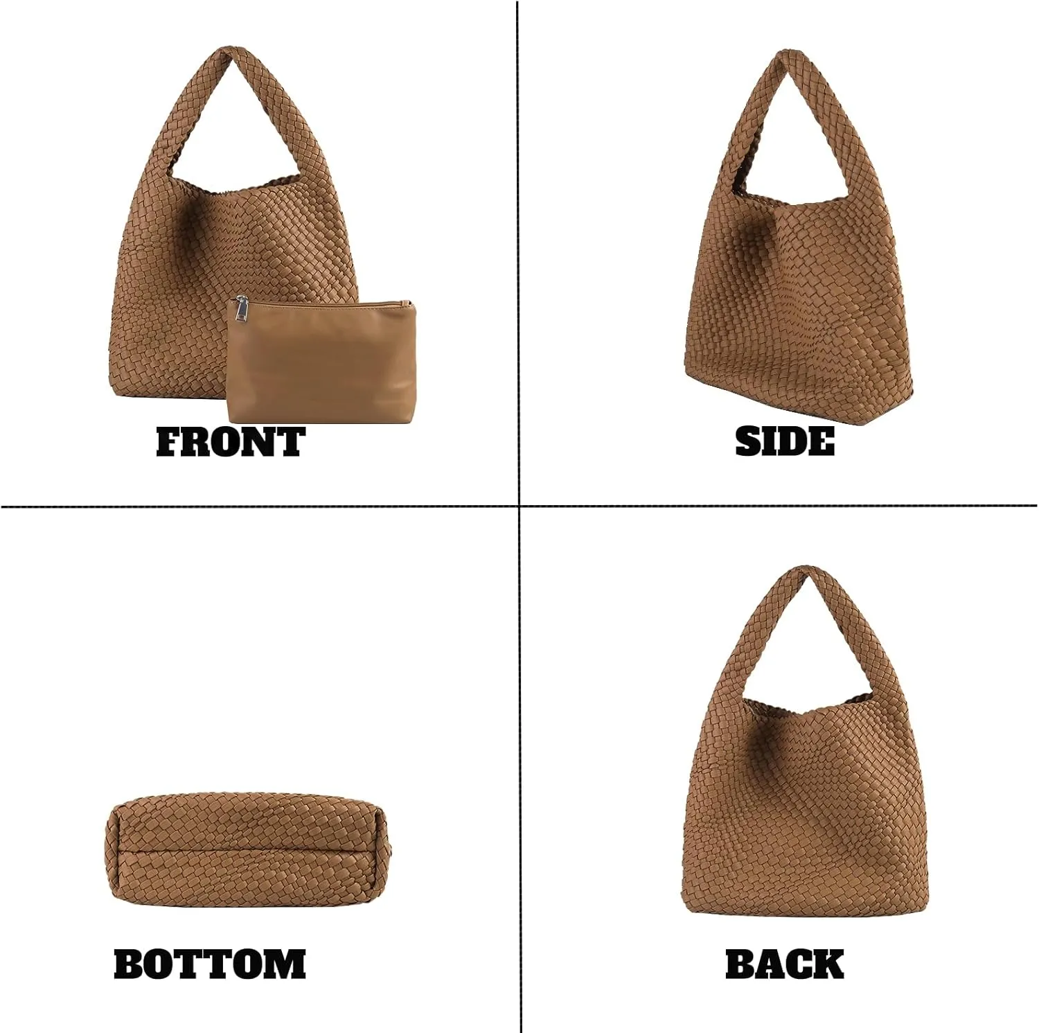 Hand Woven Tote for Women - Vegan Leather Handle Handbag, Travel Shoulder Bag, Hobo and Beach Bag With Purse