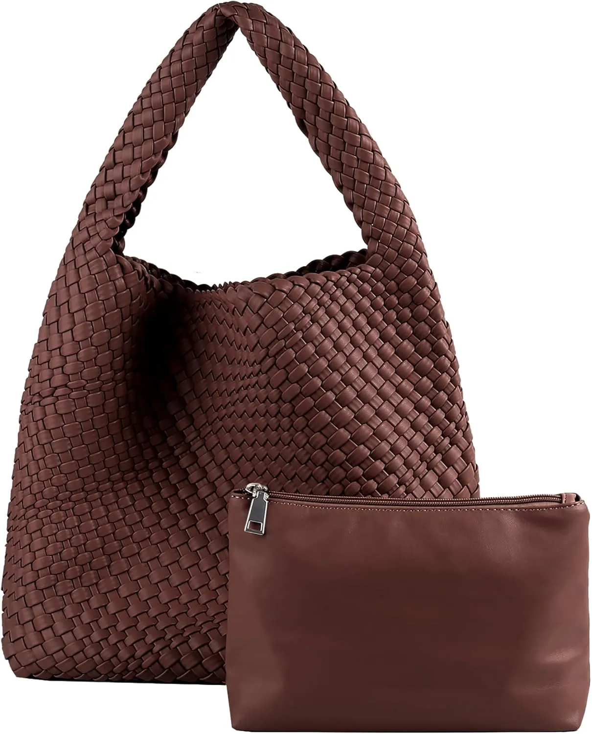 Hand Woven Tote for Women - Vegan Leather Handle Handbag, Travel Shoulder Bag, Hobo and Beach Bag With Purse