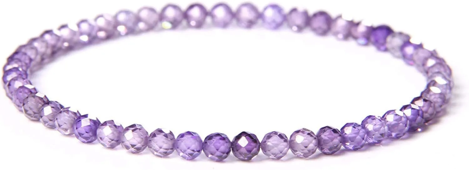 Handmade Beads Bracelet Women Faceted Labradorite Crystal Quartzs Natural Stone Bracelet for Women Femme Bangle Bracelet Men,4mm Amethyst