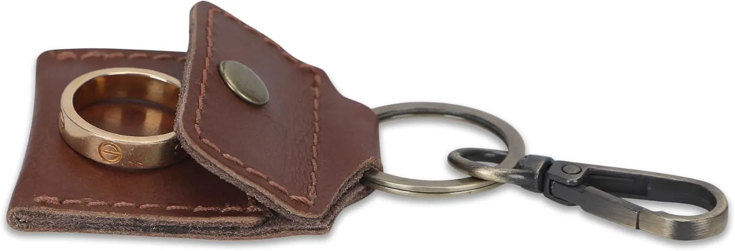 Handmade Full Grain Leather Wedding Ring Pouch Keychain Engagement Ring Case & Key Ring Holder Jewelry Organizer