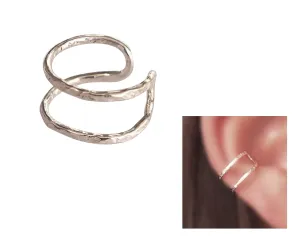 Handmade Single Hammered Double Band adjustable Ear Cuff, 925 Sterling Silver Clip On Non Piercing Huggie Earrings for Women, Small Dainty Ear Wrap Faux Ear Cartilage Clips Jewelry, By MiYa Jewelry