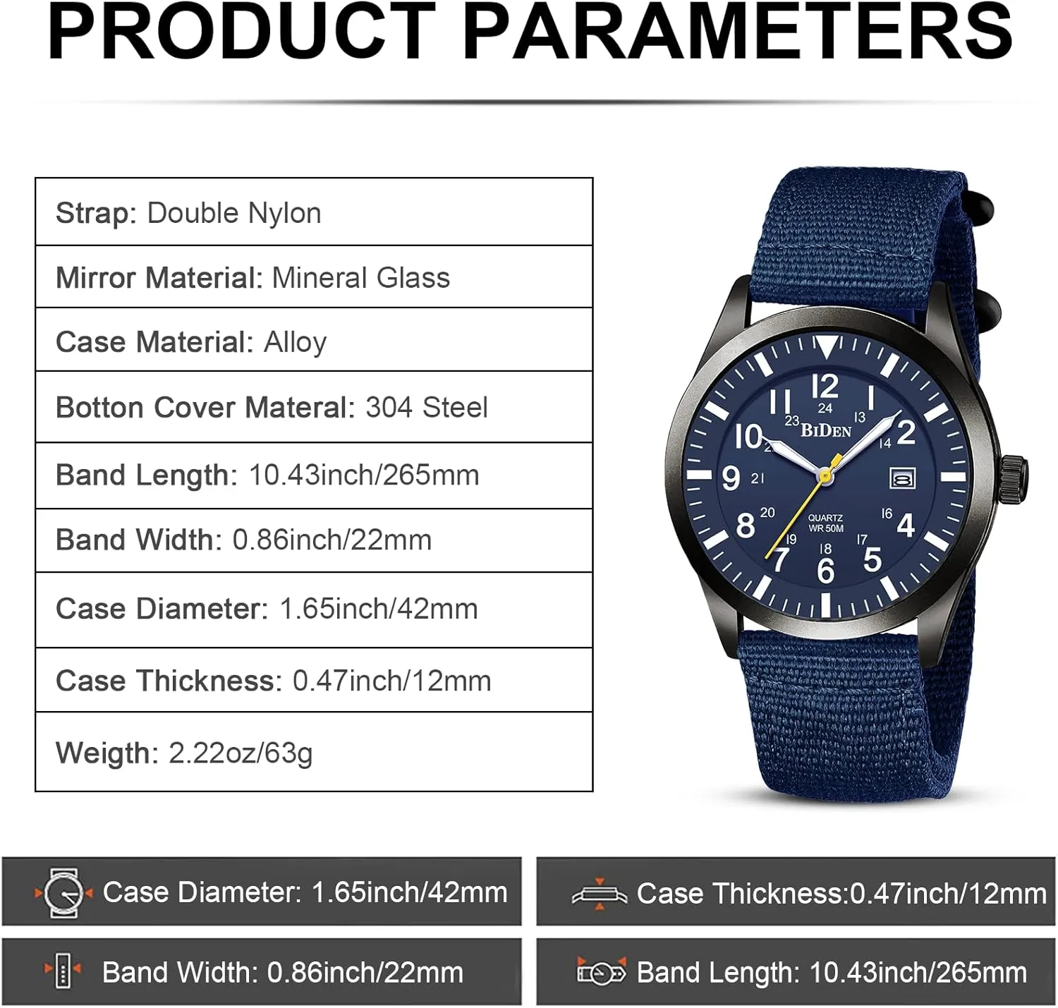 HANPOSH Mens Watches Military Army Analog Quartz Waterproof Wrist Watch for Men Date Display Nylon Tactical Field Sports Wristwatch