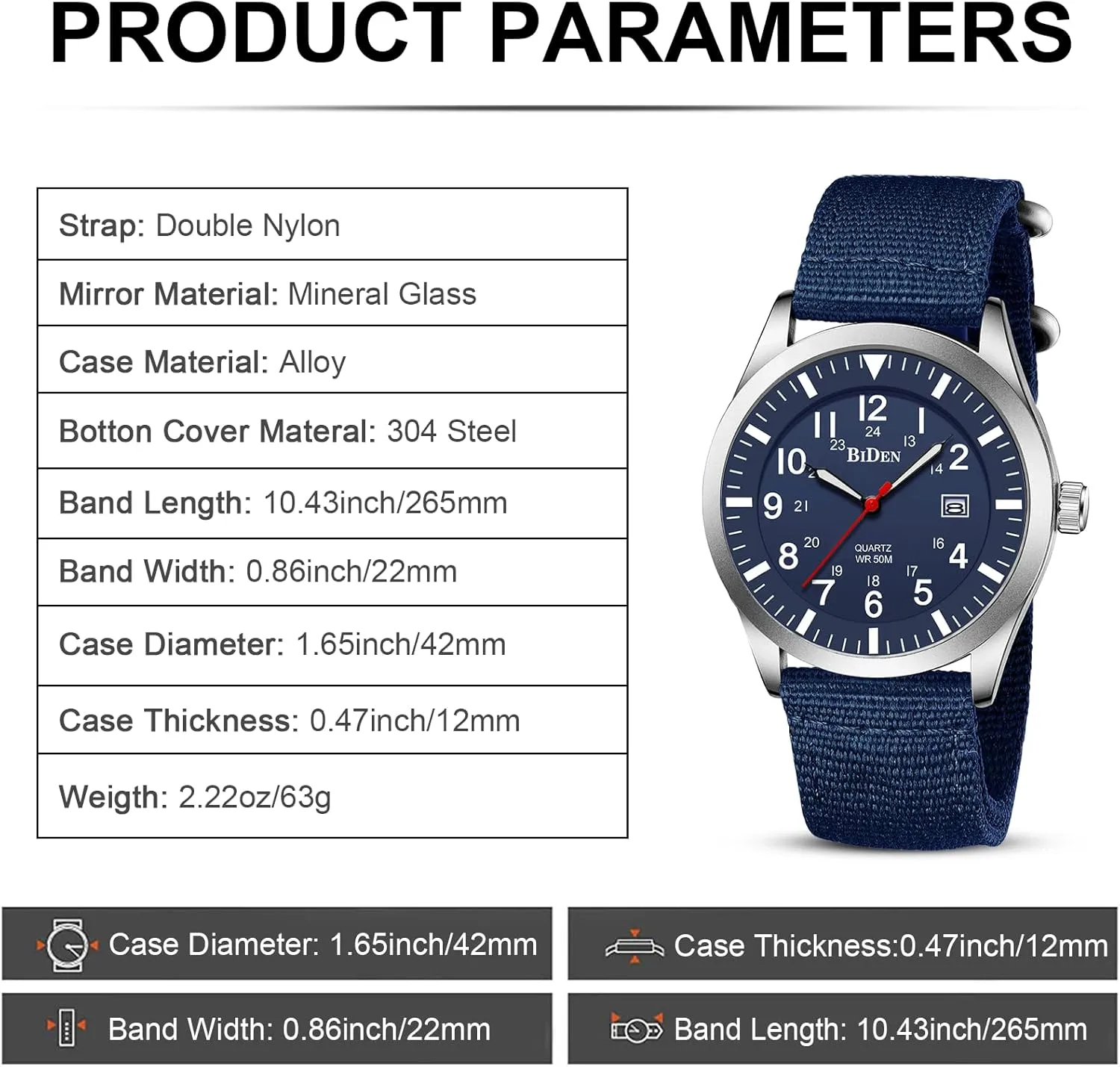 HANPOSH Mens Watches Military Army Analog Quartz Waterproof Wrist Watch for Men Date Display Nylon Tactical Field Sports Wristwatch