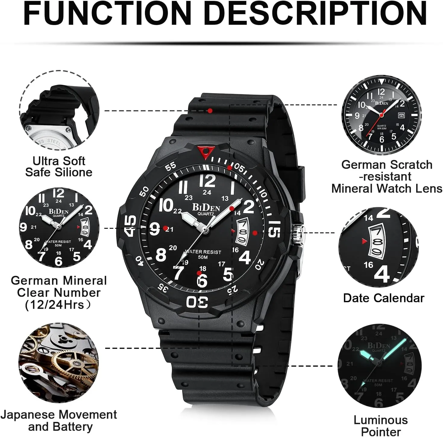 HANPOSH Mens Watches Military Army Analog Quartz Waterproof Wrist Watch for Men Date Display Nylon Tactical Field Sports Wristwatch