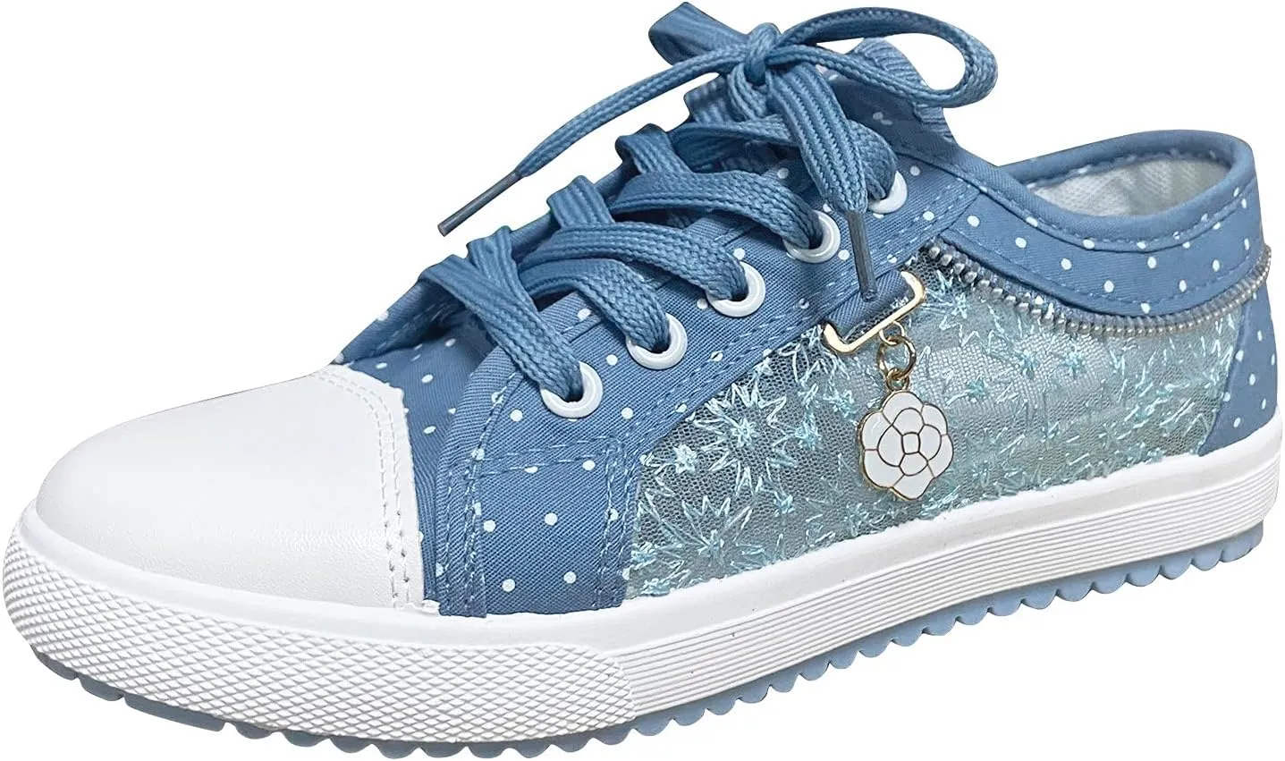 Hbeylia Lace Floral Embroidered Loafers for Women Girls Breathable Anti Slip Mesh Low Top Canvas Shoes Chunky Bottom Lace Up Play Sneakers Walking Shoes for Autumn Outdoor Travel Wedding