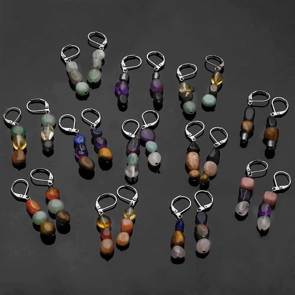 Healing Crystal Earrings Anxiety Protection Hoop Earrings Amethyst Tiger Eye Natural Stone Earrings Set Gemstones Earrings Jewelry Gifts