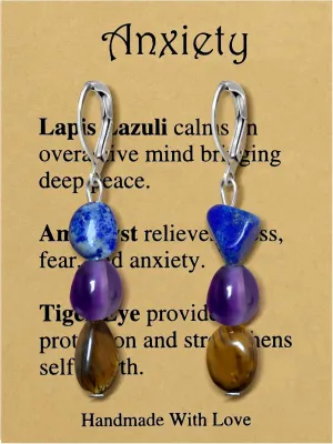 Healing Crystal Earrings Anxiety Protection Hoop Earrings Amethyst Tiger Eye Natural Stone Earrings Set Gemstones Earrings Jewelry Gifts