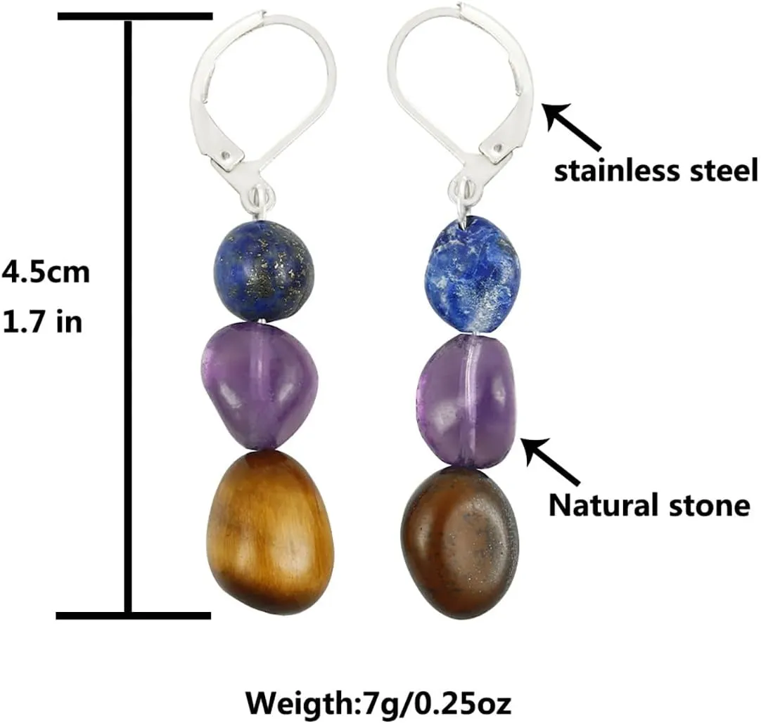 Healing Crystal Earrings Anxiety Protection Hoop Earrings Amethyst Tiger Eye Natural Stone Earrings Set Gemstones Earrings Jewelry Gifts