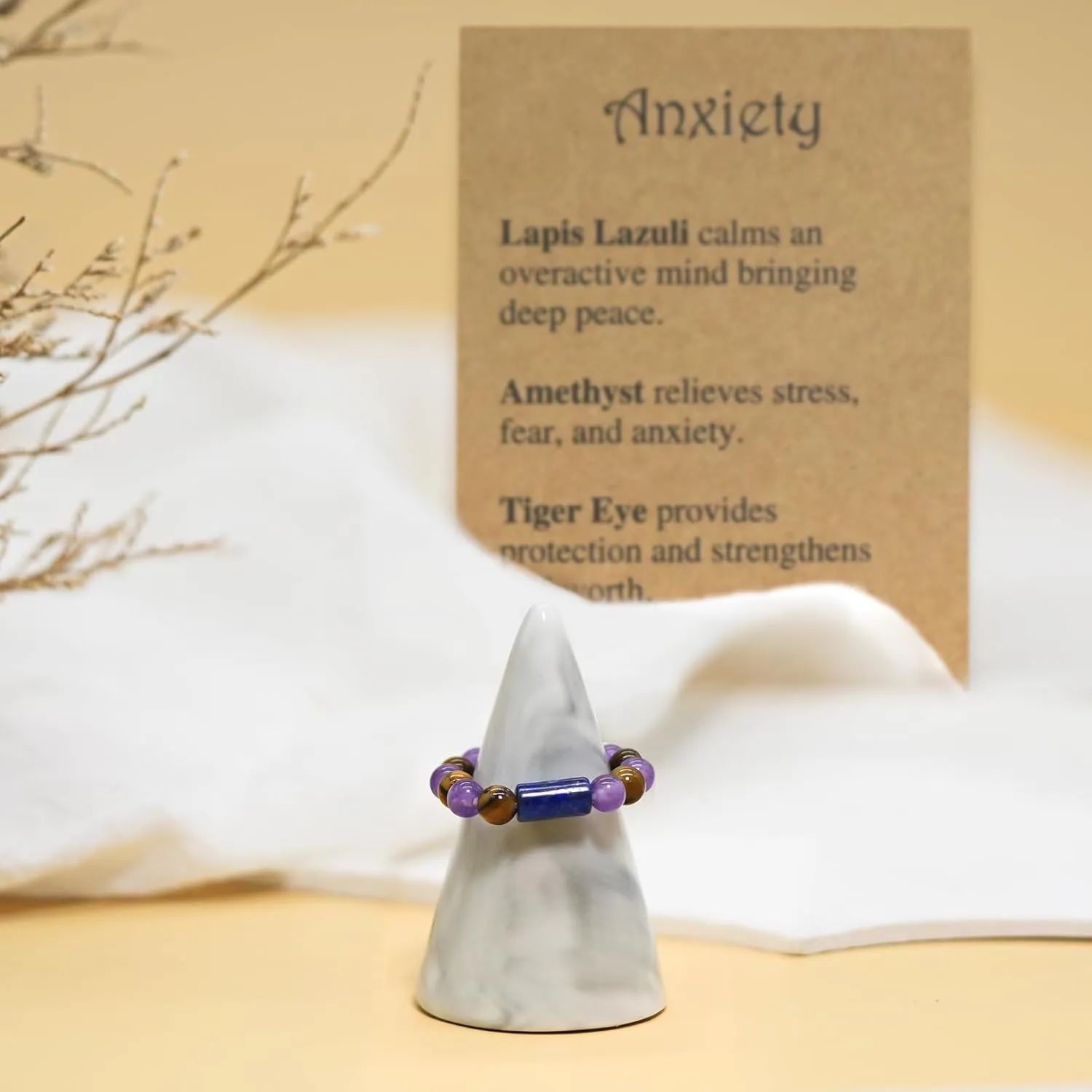 Healing Crystal Ring Spiritual Stretch Crystal Rings for Women Men Natural Stone Anxiety Rings Empath Protection Ring Natural Gemstones Rings Jewelry Gifts