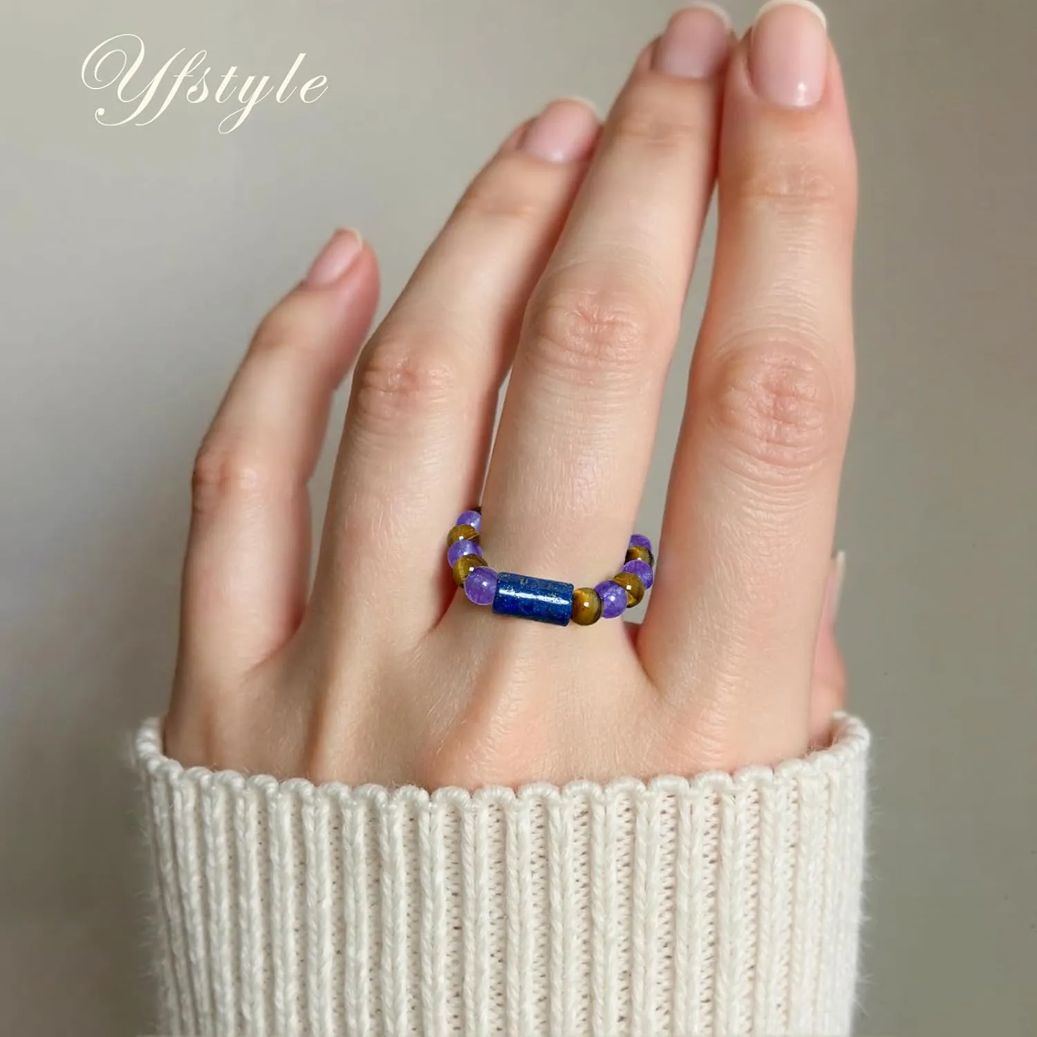 Healing Crystal Ring Spiritual Stretch Crystal Rings for Women Men Natural Stone Anxiety Rings Empath Protection Ring Natural Gemstones Rings Jewelry Gifts